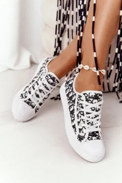 Clearance Damskie Logowane Trampki Biało-Czarne Day Off Damskie Trampki Damskie Niskie