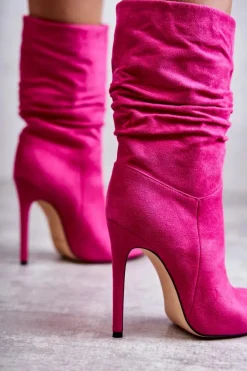 Online Damskie Marszczone Botki Kozaki Różowe Laguna Damskie Kozaki Przed Kolano|Kozaki Na Obcasie