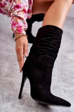 Kozaki Przed Kolano|Kozaki Na Obcasie></noscript>Boto Damskie Marszczone Botki Kozaki Czarne Laguna Czarny