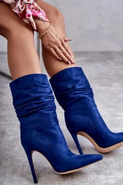 Kozaki Przed Kolano|Kozaki Na Obcasie>Boto Damskie Marszczone Botki Kozaki e Laguna Niebieski