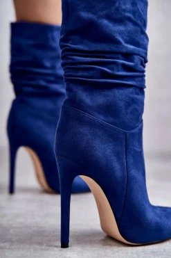 Kozaki Przed Kolano|Kozaki Na Obcasie></noscript>Boto Damskie Marszczone Botki Kozaki e Laguna Niebieski