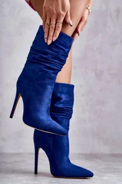 Kozaki Przed Kolano|Kozaki Na Obcasie></noscript>Boto Damskie Marszczone Botki Kozaki e Laguna Niebieski