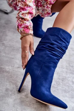 Kozaki Przed Kolano|Kozaki Na Obcasie></noscript>Boto Damskie Marszczone Botki Kozaki e Laguna Niebieski