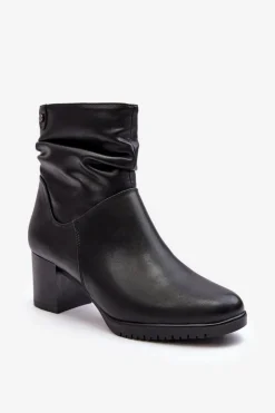 Botki Ocieplane|Botki Zimowe Damskie>Buty Sergio Leone Damskie Marszczone Botki Na Słupku Czarne Liriam Czarny