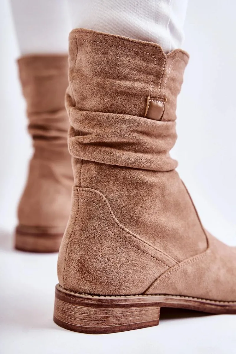 Damskie buty S.Barski Damskie Marszczone Zamszowe Botki Beżowe Joanne