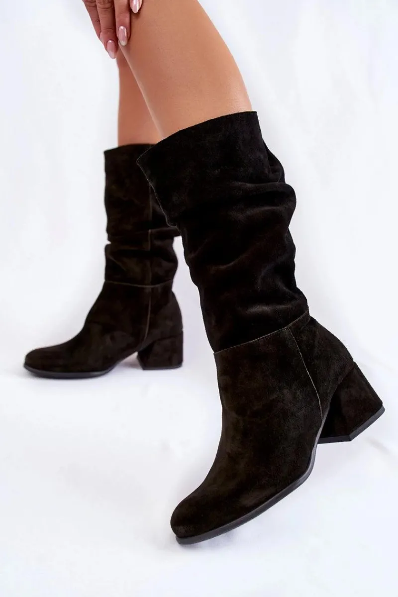 Kozaki Wiosenne|Kozaki Przed Kolano>Boto Damskie Marszczone Zamszowe Kozaki Czarne Alfra