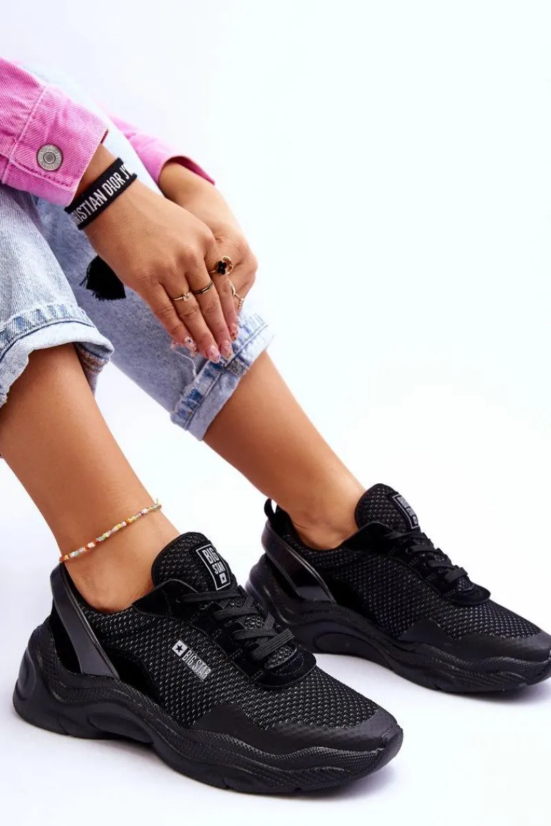 Outlet Damskie Materiałowe Buty Sportowe Memory Foam System Big Star LL274A065 Czarne Damskie Buty Sportowe Big Star|Sneakersy Damskie