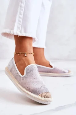 New Boto Damskie Materiałowe Espadryle Z Cyrkoniami Szare Deimos