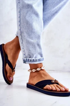 New Damskie Materiałowe Japonki Big Star JJ274A346 Granatowe Damskie Klapki Damskie Big Star|Klapki Damskie Japonki