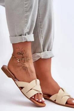 Discount Boto Damskie Materiałowe Klapki Beżowe Aversa Beżowy