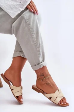 Discount Boto Damskie Materiałowe Klapki Beżowe Aversa Beżowy