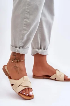 Discount Boto Damskie Materiałowe Klapki Beżowe Aversa Beżowy