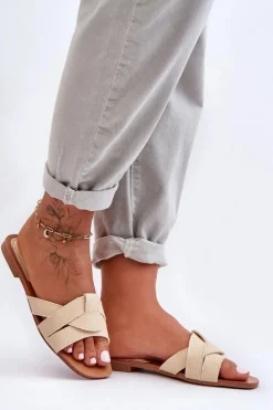 Discount Boto Damskie Materiałowe Klapki Beżowe Aversa Beżowy