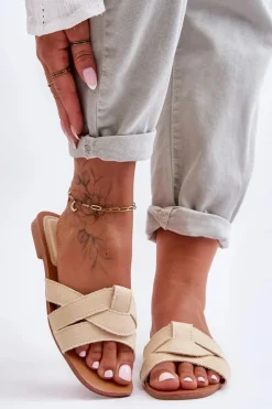 Discount Boto Damskie Materiałowe Klapki Beżowe Aversa Beżowy