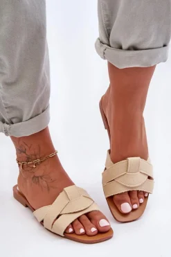 Discount Boto Damskie Materiałowe Klapki Beżowe Aversa Beżowy