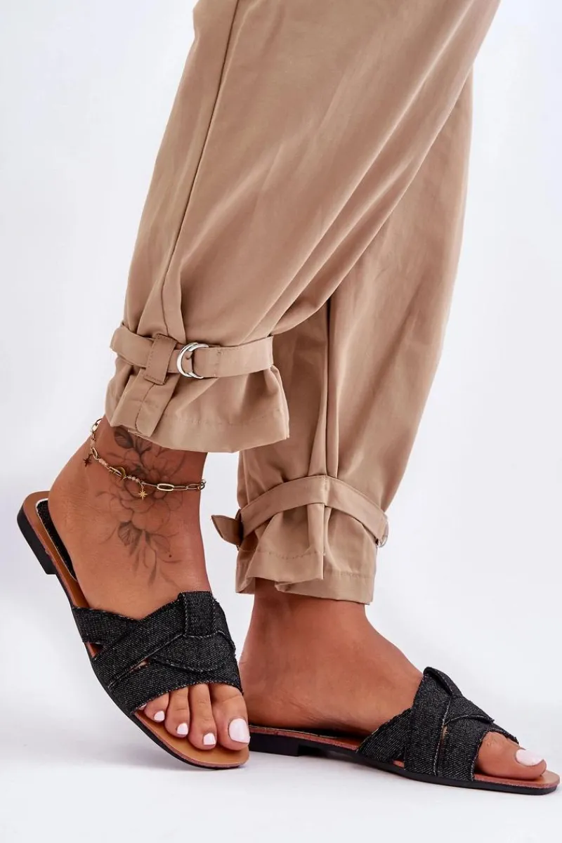 Boto Damskie Materiałowe Klapki Czarne Aversa Czarny