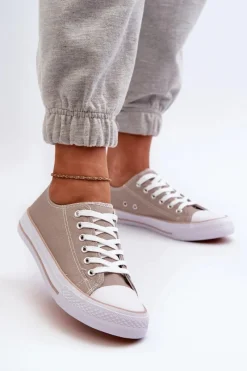 Trampki Damskie Niskie>Boto Damskie Materiałowe Klasyczne Niskie Trampki Ciemnobeżowe Lennabella