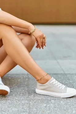 Trampki Damskie Niskie></noscript>Boto Damskie Materiałowe Klasyczne Niskie Trampki Ciemnobeżowe Lennabella