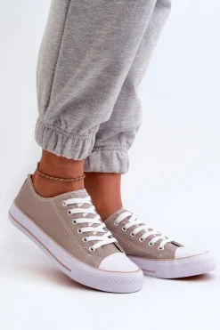 Trampki Damskie Niskie></noscript>Boto Damskie Materiałowe Klasyczne Niskie Trampki Ciemnobeżowe Lennabella