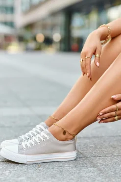 Trampki Damskie Niskie></noscript>Boto Damskie Materiałowe Klasyczne Niskie Trampki Ciemnobeżowe Lennabella