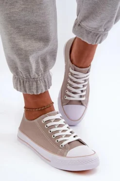 Trampki Damskie Niskie></noscript>Boto Damskie Materiałowe Klasyczne Niskie Trampki Ciemnobeżowe Lennabella