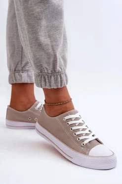 Trampki Damskie Niskie></noscript>Boto Damskie Materiałowe Klasyczne Niskie Trampki Ciemnobeżowe Lennabella