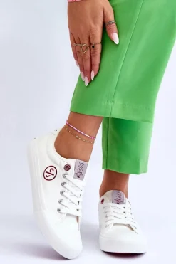 Best Damskie Materiałowe Tenisówki LL2R4043 Białe Damskie Trampki Damskie Cross Jeans|Trampki Damskie Niskie