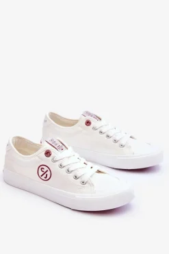 Best Damskie Materiałowe Tenisówki LL2R4043 Białe Damskie Trampki Damskie Cross Jeans|Trampki Damskie Niskie