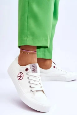 Best Damskie Materiałowe Tenisówki LL2R4043 Białe Damskie Trampki Damskie Cross Jeans|Trampki Damskie Niskie