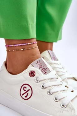 Best Damskie Materiałowe Tenisówki LL2R4043 Białe Damskie Trampki Damskie Cross Jeans|Trampki Damskie Niskie