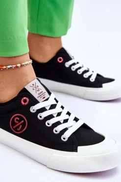 Trampki Damskie Cross Jeans|Trampki Damskie Niskie></noscript>Cross Jeans Damskie Materiałowe Tenisówki LL2R4044 Czarne Czarny