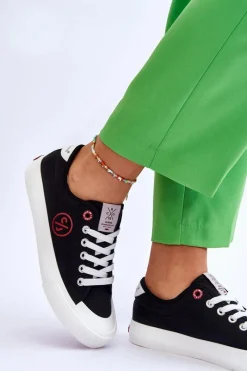 Trampki Damskie Cross Jeans|Trampki Damskie Niskie></noscript>Cross Jeans Damskie Materiałowe Tenisówki LL2R4044 Czarne Czarny