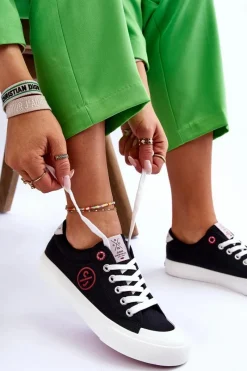 Trampki Damskie Cross Jeans|Trampki Damskie Niskie></noscript>Cross Jeans Damskie Materiałowe Tenisówki LL2R4044 Czarne Czarny