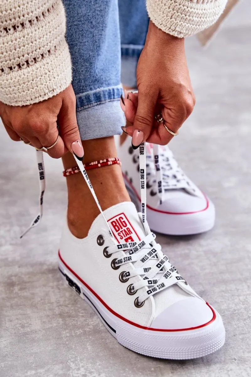 Trampki Damskie Big Star|Trampki Damskie Niskie>Big Star Shoes Damskie Materiałowe Trampki Big Star KK274101 Białe