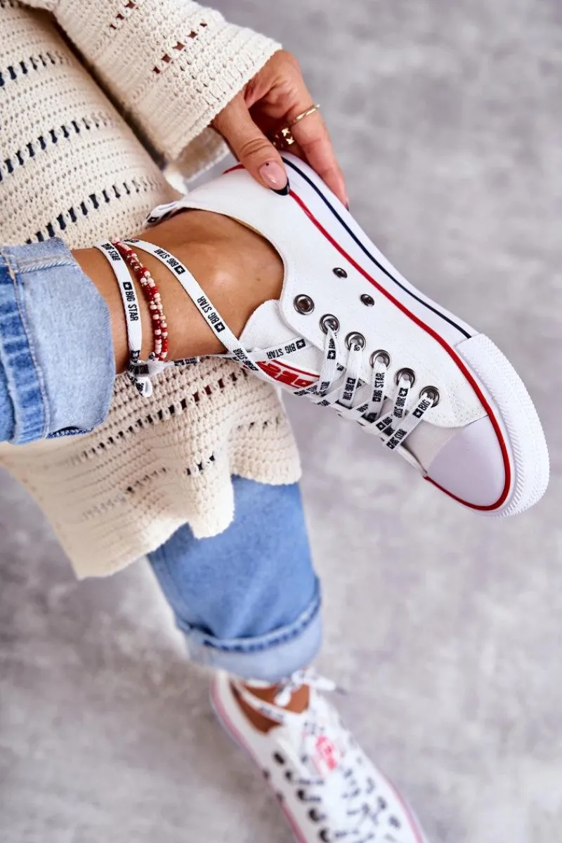 Trampki Damskie Big Star|Trampki Damskie Niskie>Big Star Shoes Damskie Materiałowe Trampki Big Star KK274101 Białe