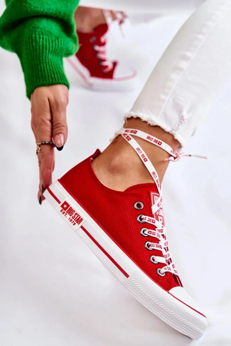 Trampki Damskie Big Star|Trampki Damskie Niskie>Big Star Shoes Damskie Materiałowe Trampki Big Star KK274104 Czerwone