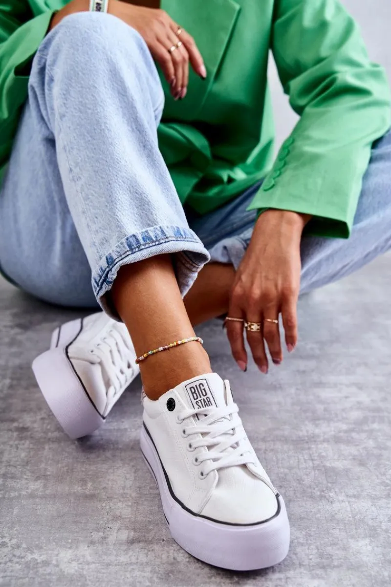 Trampki Damskie Big Star|Trampki Damskie Niskie>Big Star Shoes Damskie Materiałowe Trampki Big Star KK274037 Białe