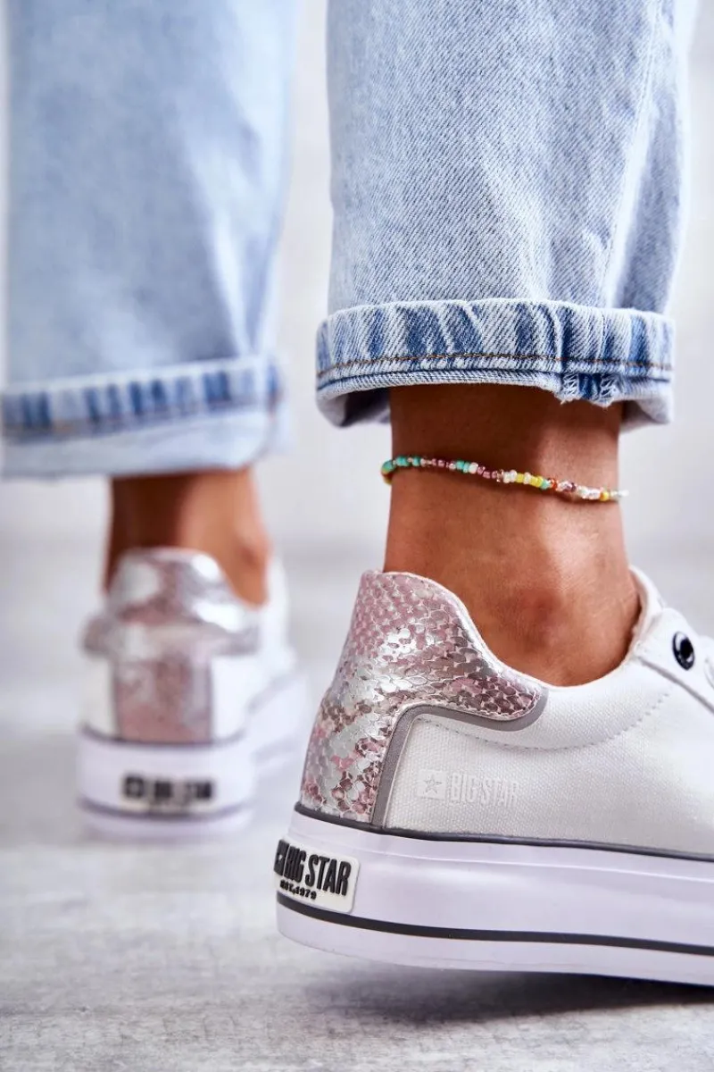 Trampki Damskie Big Star|Trampki Damskie Niskie>Big Star Shoes Damskie Materiałowe Trampki Big Star KK274037 Białe