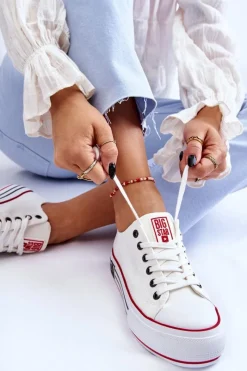 Discount Damskie Materiałowe Trampki Na Platformie Big Star LL274180 Białe Damskie Trampki Damskie Big Star|Trampki Damskie Niskie