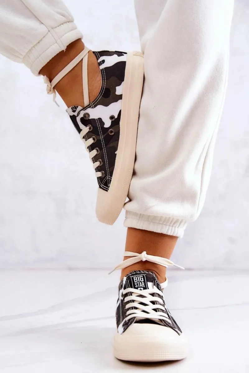 Discount Big Star Shoes Damskie Materiałowe Trampki Moro BIG STAR JJ274237 Biało-Szare