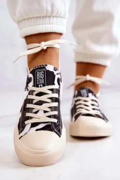 Discount Big Star Shoes Damskie Materiałowe Trampki Moro BIG STAR JJ274237 Biało-Szare