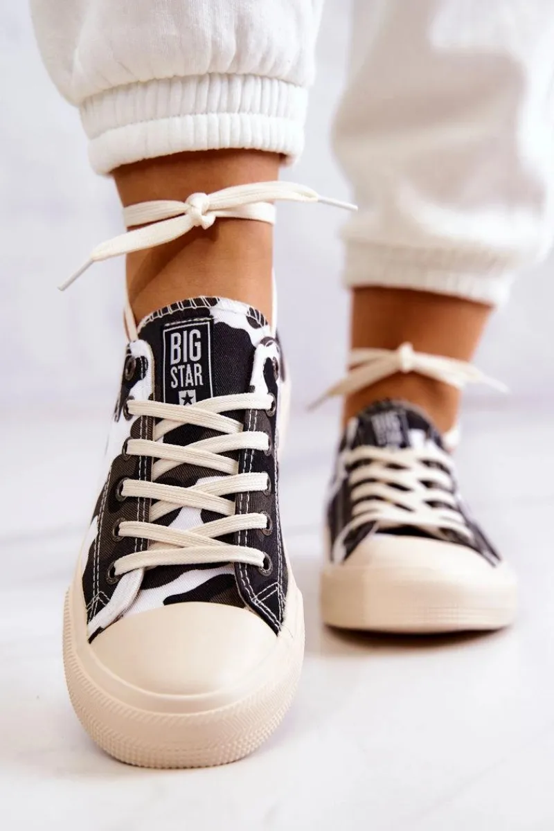 Discount Big Star Shoes Damskie Materiałowe Trampki Moro BIG STAR JJ274237 Biało-Szare