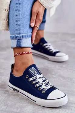 Sale Damskie Materiałowe Trampki Big Star KK274103 Granatowe Damskie Trampki Damskie Big Star|Trampki Damskie Niskie