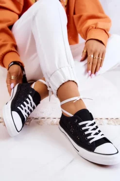 Trampki Damskie Niskie>Boto Damskie Materiałowe Trampki Ażurowe Czarne Venture Czarny