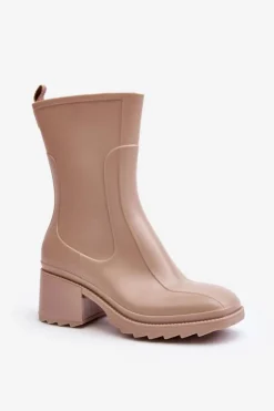 Kalosze Damskie|Botki Na Obcasie>Boto Damskie Matowe Kalosze Botki Na Obcasie Beżowe Bertaida