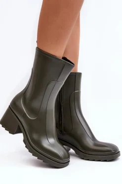 Kalosze Damskie|Botki Na Obcasie>Boto Damskie Matowe Kalosze Botki Na Obcasie Ciemnozielone Bertaida Zielony