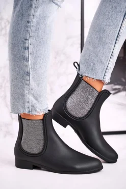 Outlet Damskie Matowe Kalosze Czarno Srebrne Answear Damskie Kalosze Damskie