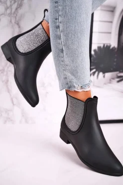 Outlet Damskie Matowe Kalosze Czarno Srebrne Answear Damskie Kalosze Damskie