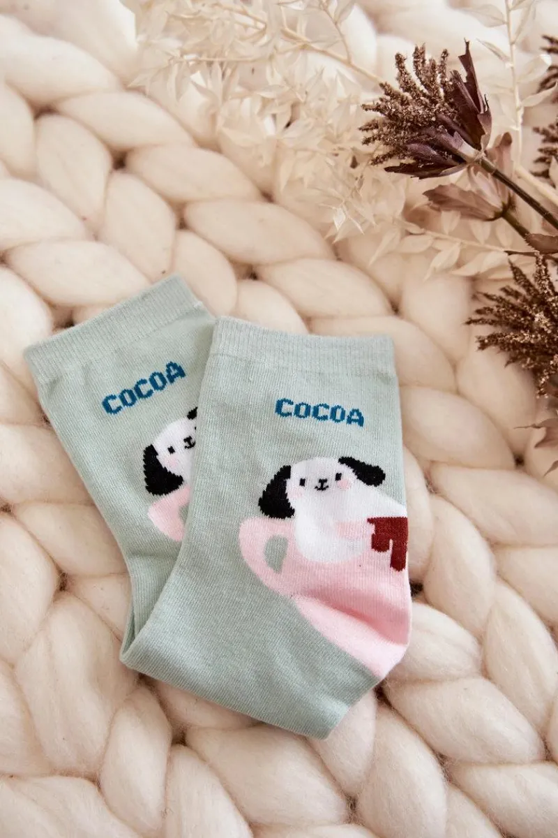 Clearance Damskie Śmieszne Skarpetki Pies W Filiżance Zielone Skarpetki|Skarpetki