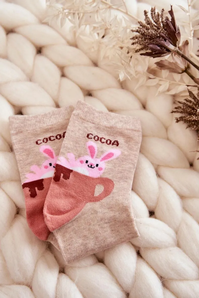 Skarpetki|Skarpetki>Just Play Damskie Śmieszne Skarpetki Królik W Filiżance Beżowe